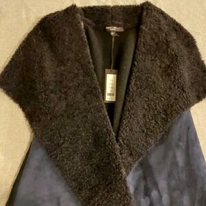 Romeo & Juliet Couture Faux Fur Vest Vintage Y2K Slate/Black Woman's Large